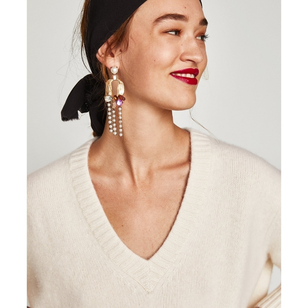 NWT Zara V Neck Cashmere Sweater - Picture 2 of 7